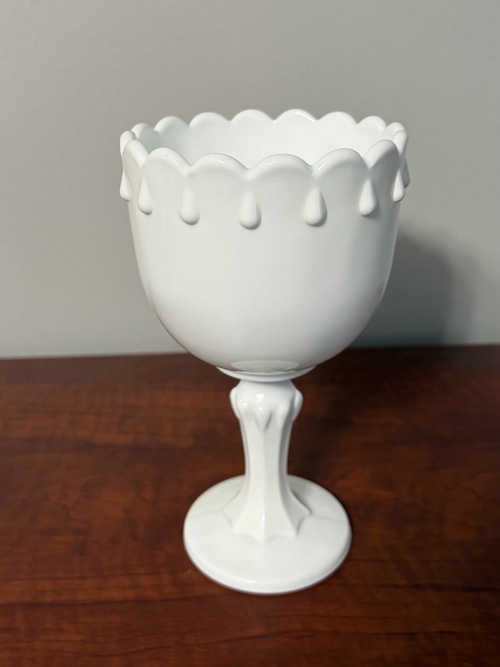 White Scalloped Milk Glass Goblet Vase